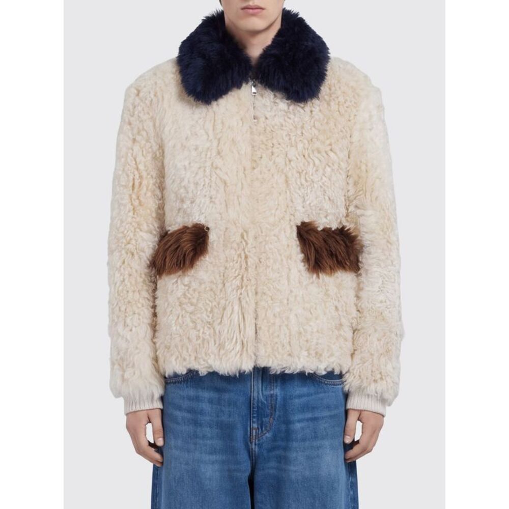 Marni Men Marni Bicolor Abstract Pattern Short Shearling Coat